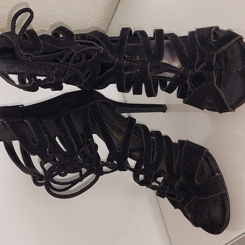 Black suede strap heels